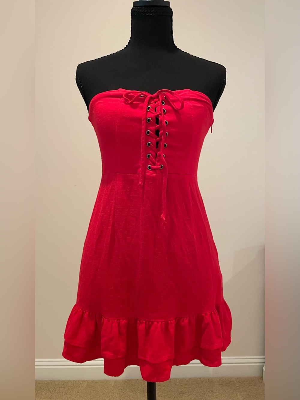 Forever 21 Strapless Lace-Up Red Dress
